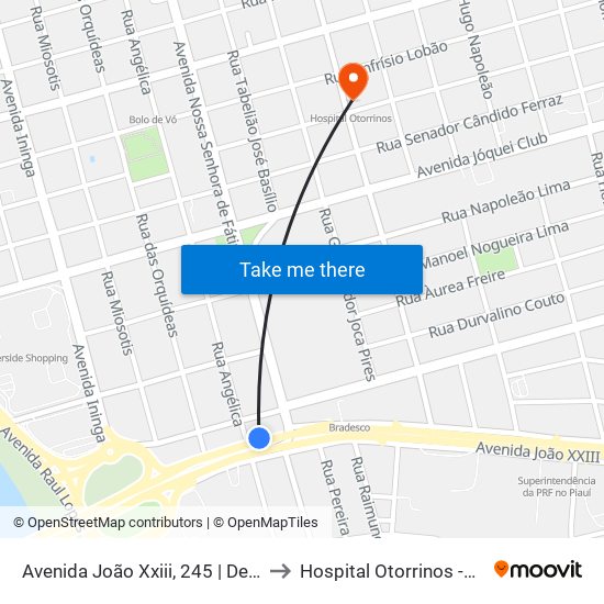 Avenida João Xxiii, 245 | Defensoria Pública to Hospital Otorrinos -Medical Leste map