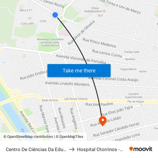 Centro De Ciências Da Educação - Cce 12 to Hospital Otorrinos -Medical Leste map