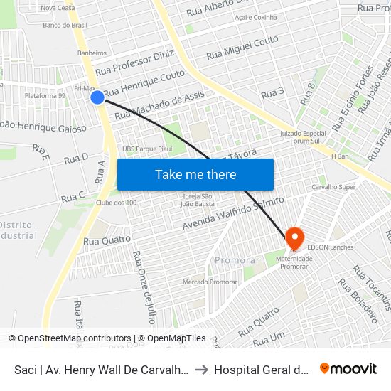 Saci | Av. Henry Wall De Carvalho - Sentido Bairro to Hospital Geral do Promorar map