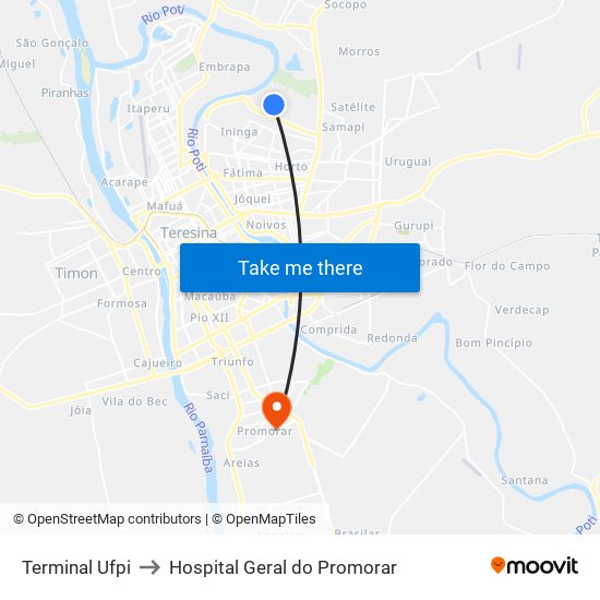 Terminal Ufpi to Hospital Geral do Promorar map