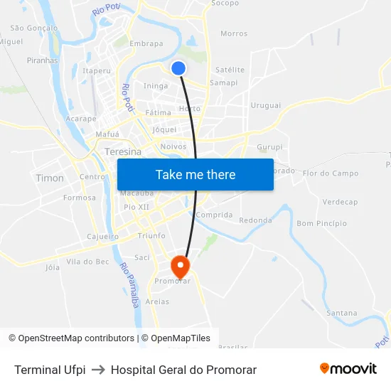 Terminal Ufpi to Hospital Geral do Promorar map