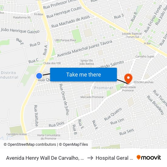 Avenida Henry Wall De Carvalho, 6721 | E.M. Parque Piauí to Hospital Geral do Promorar map