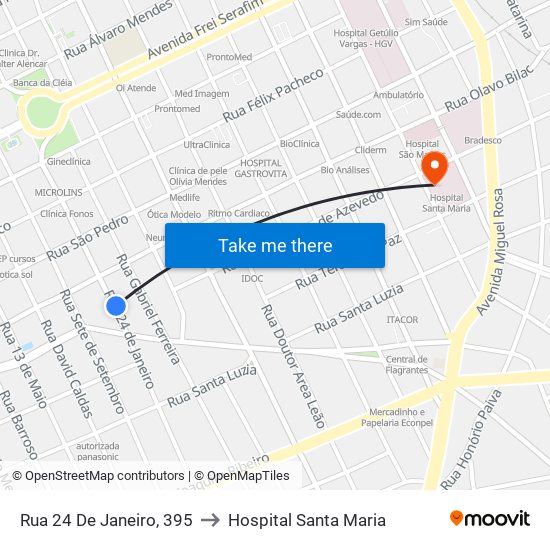 Rua 24 De Janeiro, 395 to Hospital Santa Maria map