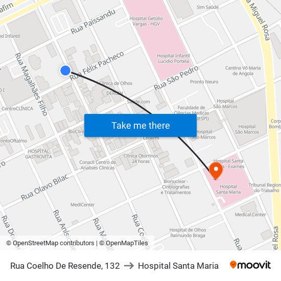 Rua Coelho De Resende, 132 to Hospital Santa Maria map