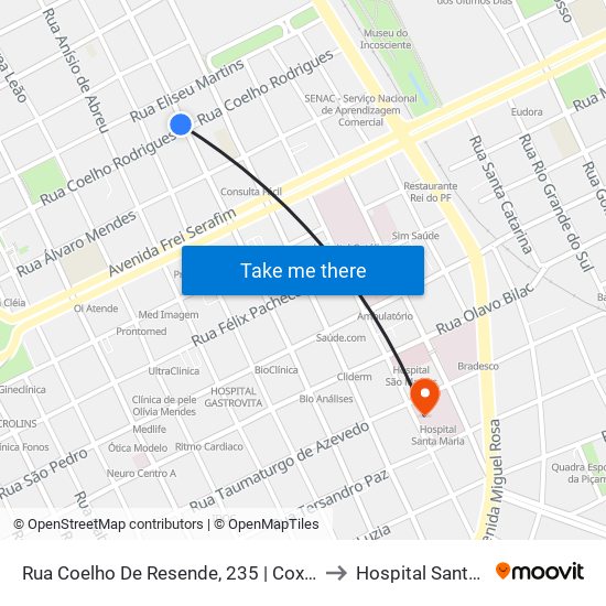 Rua Coelho De Resende, 235 | Coxinha No Cone to Hospital Santa Maria map