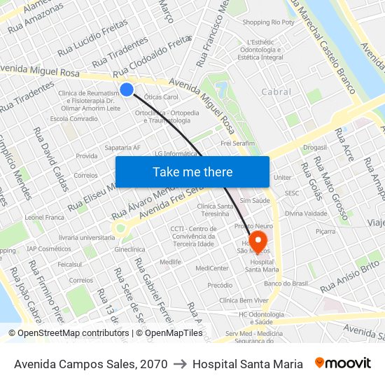 Avenida Campos Sales, 2070 to Hospital Santa Maria map