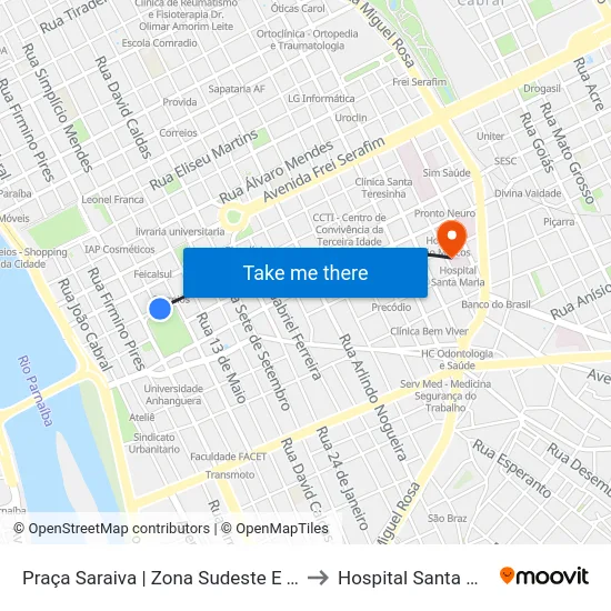 Praça Saraiva | Zona Sudeste E Timon to Hospital Santa Maria map