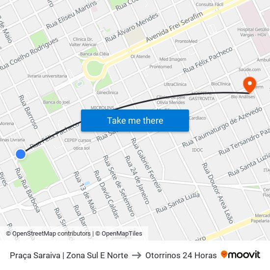 Praça Saraiva | Zona Sul E Norte to Otorrinos 24 Horas map