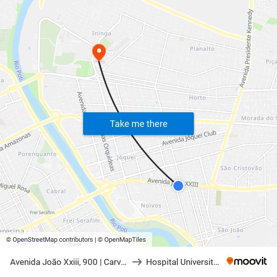 Avenida João Xxiii, 900 | Carvalho Supermercado to Hospital Universitário - HU UFPI map