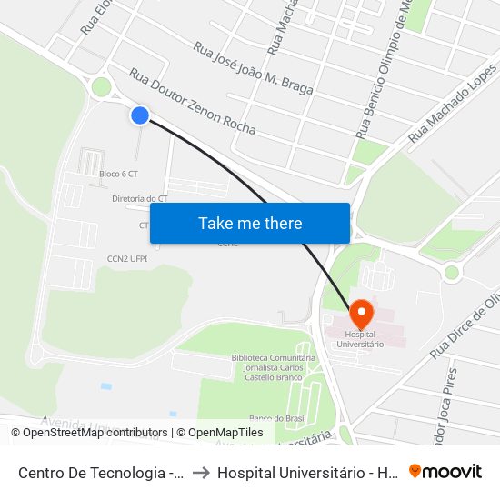 Centro De Tecnologia - Ct 10 to Hospital Universitário - HU UFPI map