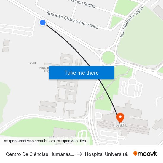 Centro De Ciências Humanas E Letras - Cchl 11 to Hospital Universitário - HU UFPI map