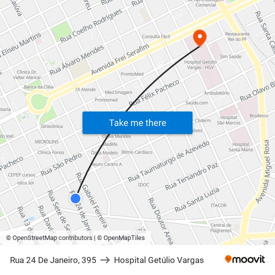 Rua 24 De Janeiro, 395 to Hospital Getúlio Vargas map