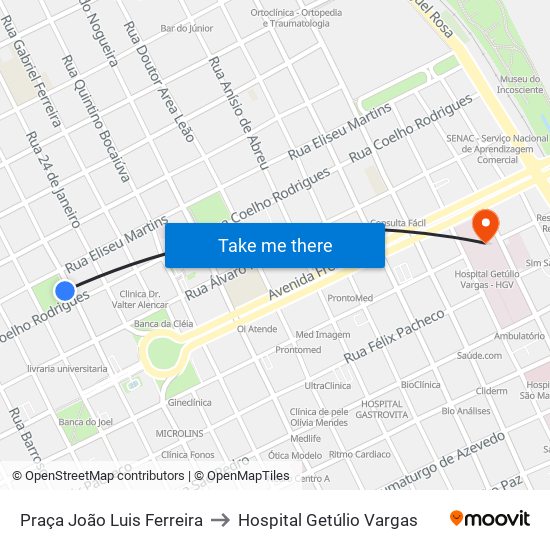 Praça João Luis Ferreira to Hospital Getúlio Vargas map