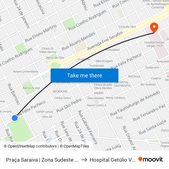 Praça Saraiva | Zona Sudeste E Timon to Hospital Getúlio Vargas map