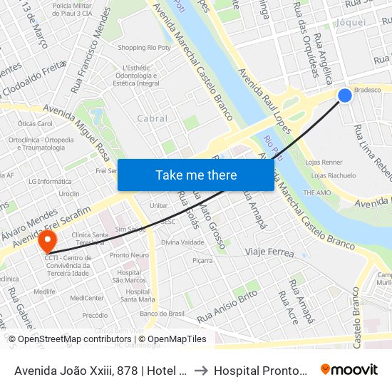 Avenida João Xxiii, 878 | Hotel Poty to Hospital Prontomed map