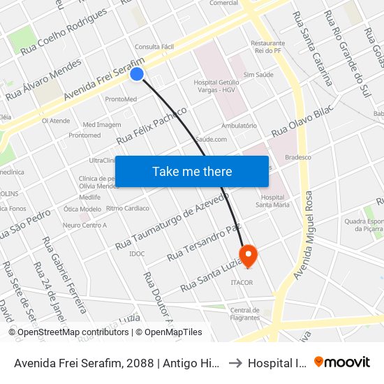 Avenida Frei Serafim, 2088 | Antigo Hiper Bompreço to Hospital Itacor map