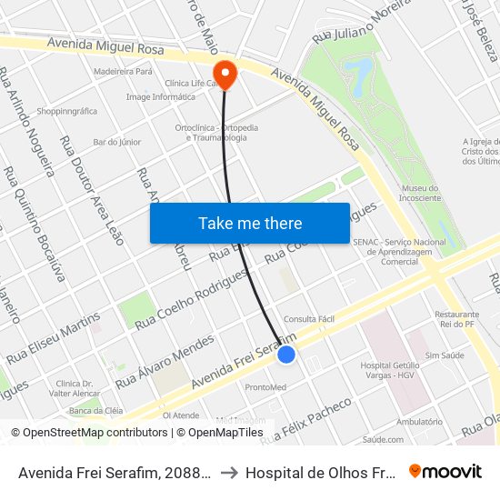 Avenida Frei Serafim, 2088 | Antigo Hiper Bompreço to Hospital de Olhos Francisco Vilar - Centro map