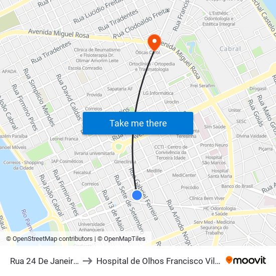 Rua 24 De Janeiro, 395 to Hospital de Olhos Francisco Vilar - Centro map