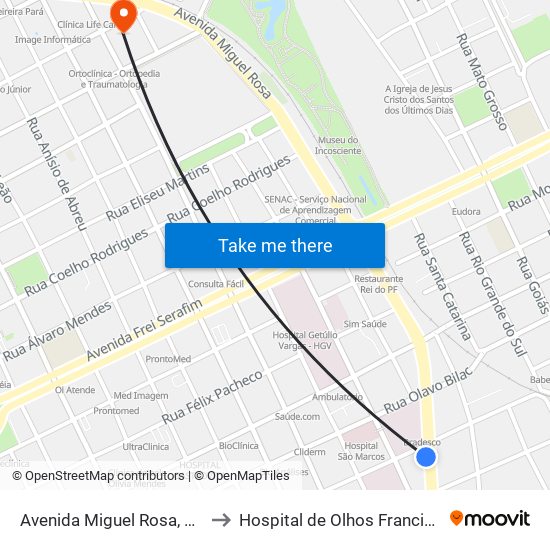 Avenida Miguel Rosa, 3640 | Servi-San to Hospital de Olhos Francisco Vilar - Centro map