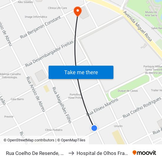 Rua Coelho De Resende, 235 | Coxinha No Cone to Hospital de Olhos Francisco Vilar - Centro map