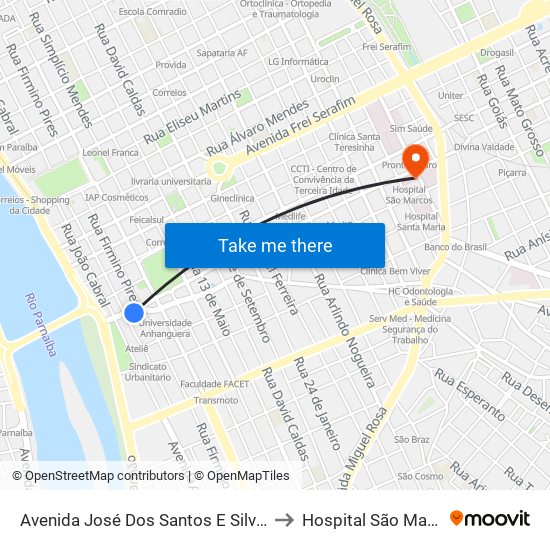 Avenida José Dos Santos E Silva, 852 to Hospital São Marcos map