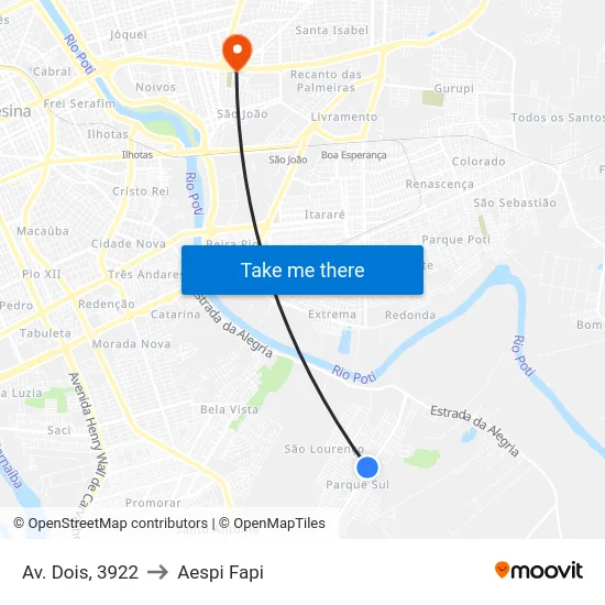 Av. Dois, 3922 to Aespi Fapi map