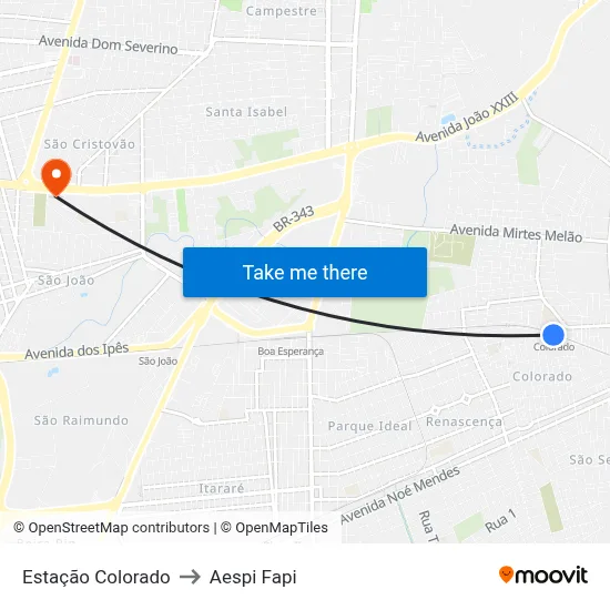 Estação Colorado to Aespi Fapi map