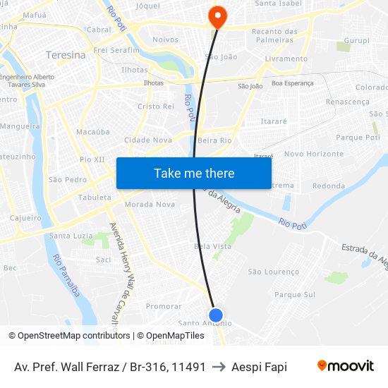 Av. Pref. Wall Ferraz / Br-316, 11491 to Aespi Fapi map