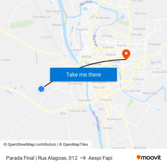 Parada Final | Rua Alagoas, 012 to Aespi Fapi map
