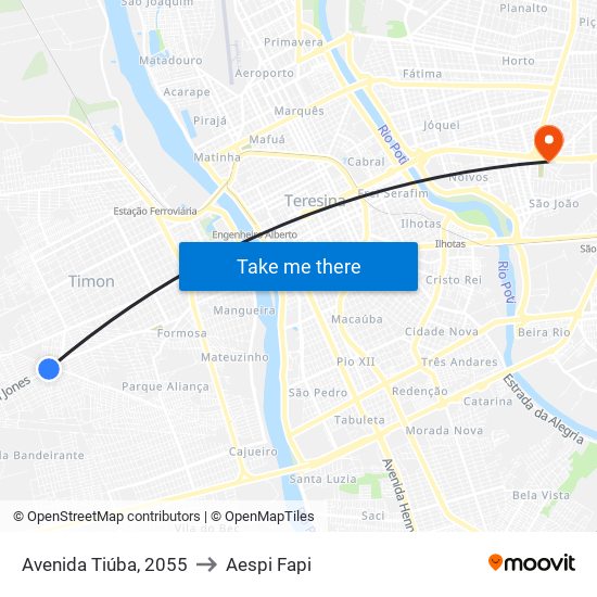 Avenida Tiúba, 2055 to Aespi Fapi map