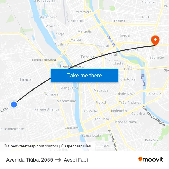 Avenida Tiúba, 2055 to Aespi Fapi map