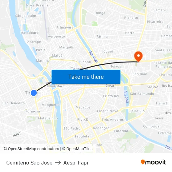 Cemitério São José to Aespi Fapi map
