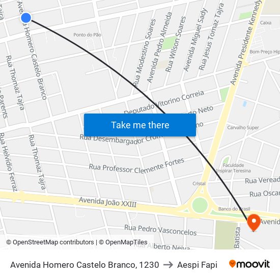 Avenida Homero Castelo Branco, 1230 to Aespi Fapi map