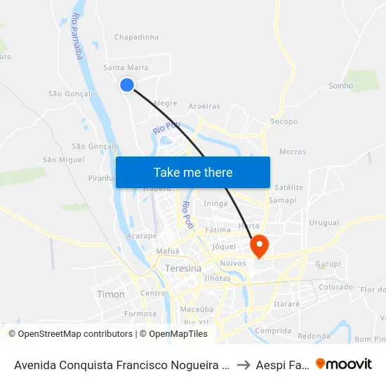 Avenida Conquista Francisco Nogueira 07 to Aespi Fapi map