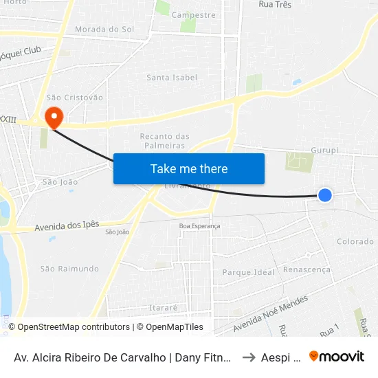 Av. Alcira Ribeiro De Carvalho | Dany Fitness Academia to Aespi Fapi map