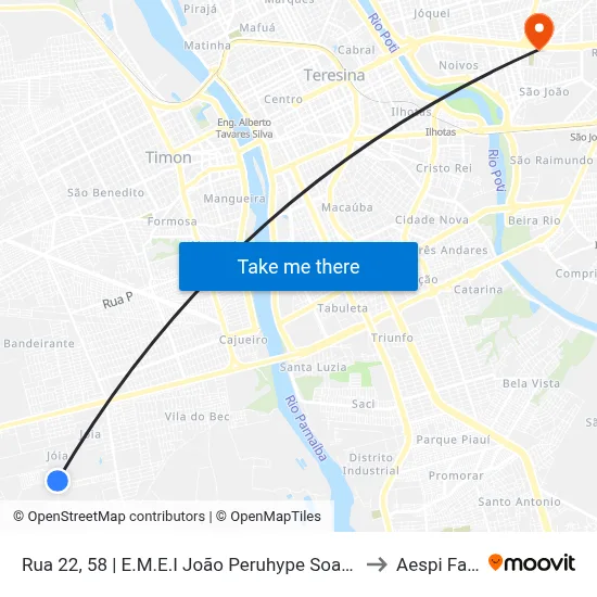 Rua 22, 58 | E.M.E.I João Peruhype Soares to Aespi Fapi map