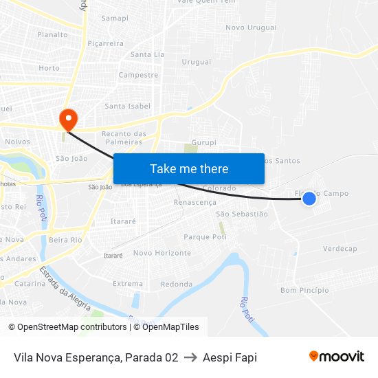 Vila Nova Esperança, Parada 02 to Aespi Fapi map