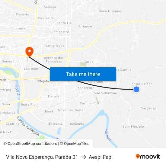Vila Nova Esperança, Parada 01 to Aespi Fapi map