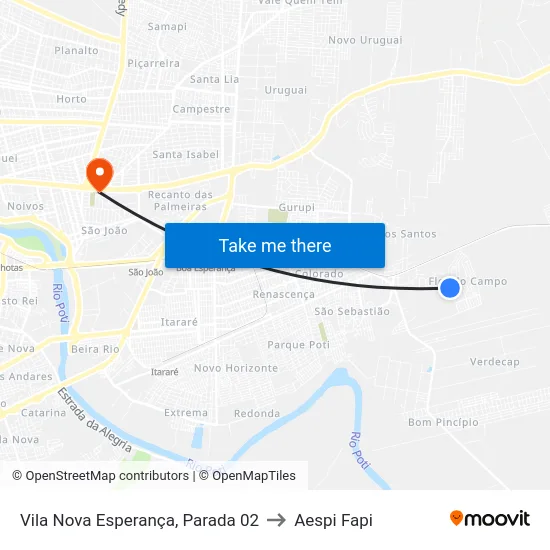 Vila Nova Esperança, Parada 02 to Aespi Fapi map