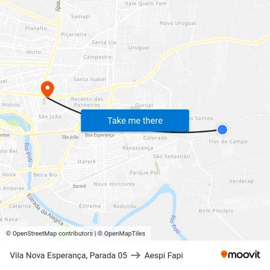 Vila Nova Esperança, Parada 05 to Aespi Fapi map