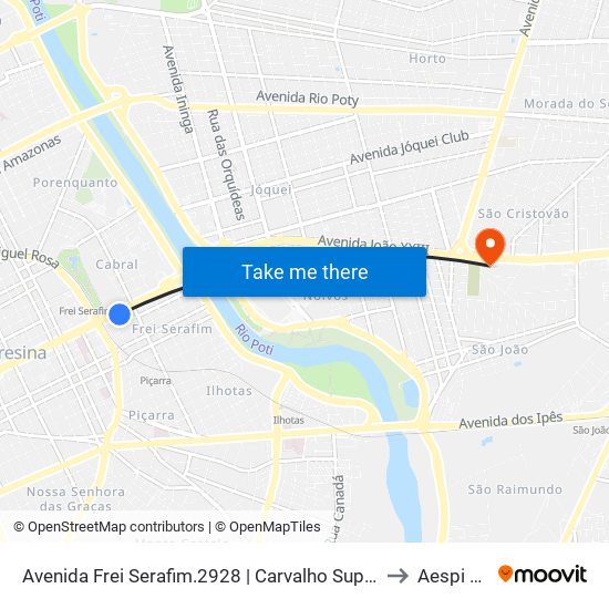 Avenida Frei Serafim.2928 | Carvalho Supermercado to Aespi Fapi map