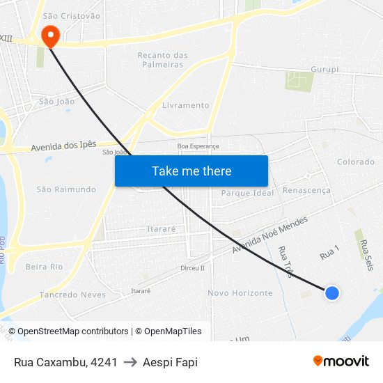 Rua Caxambu, 4241 to Aespi Fapi map