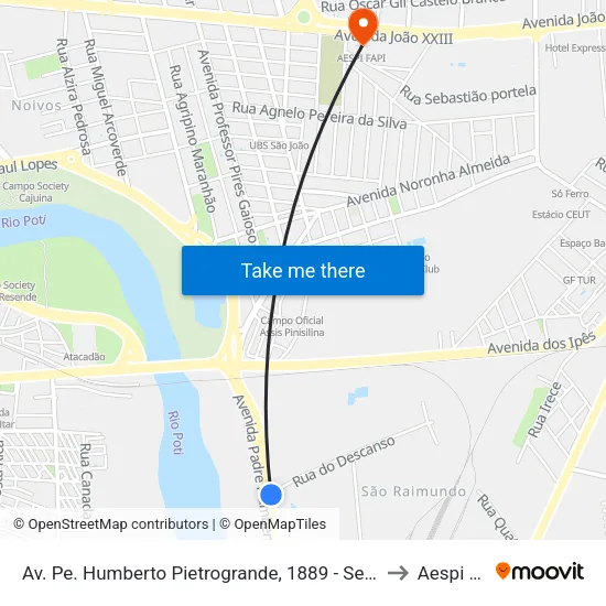 Av. Pe. Humberto Pietrogrande, 1889 - Sentido Centro to Aespi Fapi map
