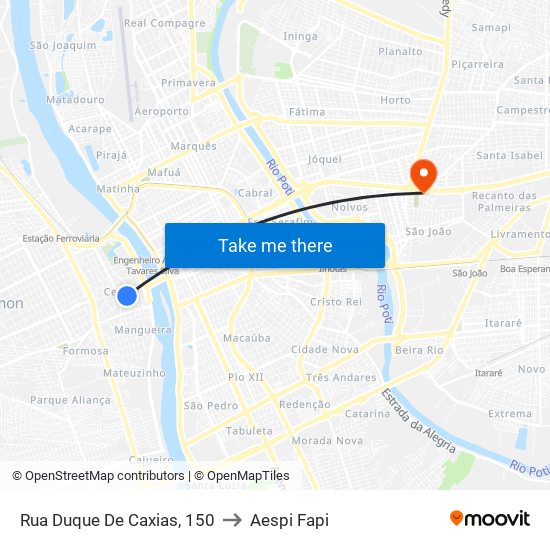 Rua Duque De Caxias, 150 to Aespi Fapi map