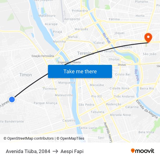 Avenida Tiúba, 2084 to Aespi Fapi map