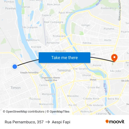 Rua Pernambuco, 357 to Aespi Fapi map