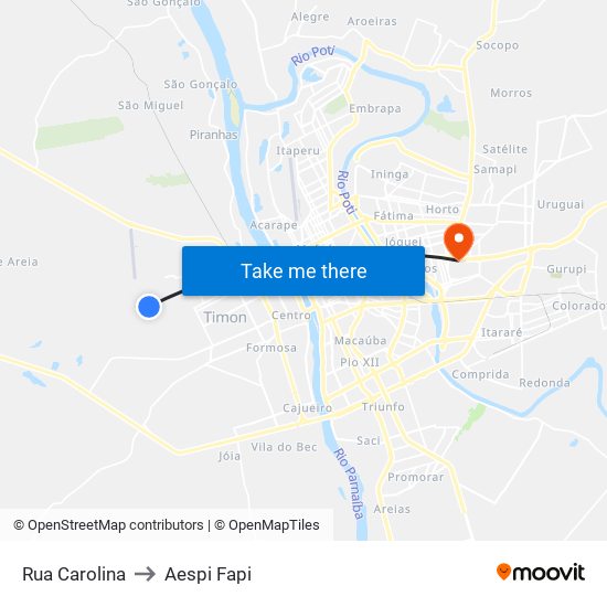 Rua Carolina to Aespi Fapi map