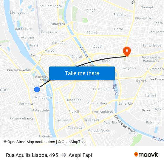 Rua Aquilis Lisboa, 495 to Aespi Fapi map