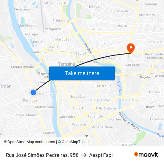 Rua José Simões Pedreiras, 958 to Aespi Fapi map