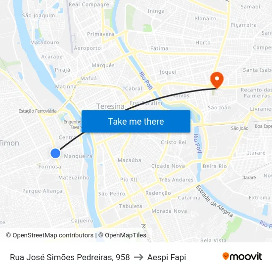 Rua José Simões Pedreiras, 958 to Aespi Fapi map